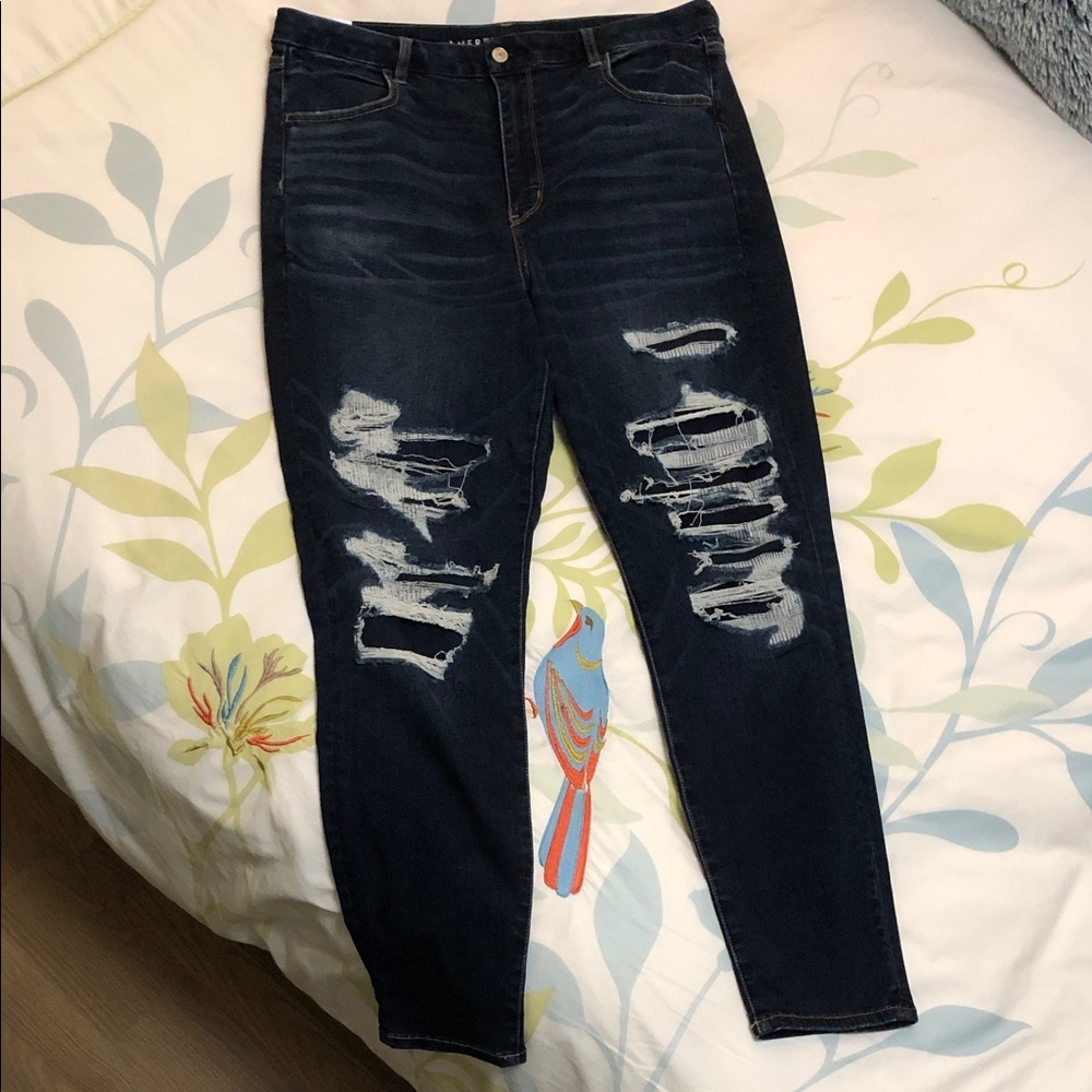American Eagle Outfitters Dark Blue Distressed Skinny Jeans